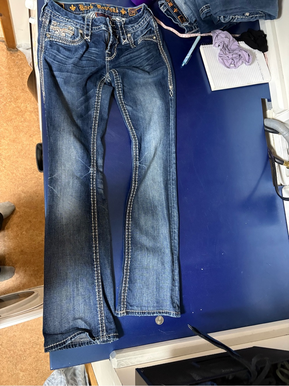 Rock Revival Bootcut Jeans in Medium Blue Wash with Contrast Stitching
